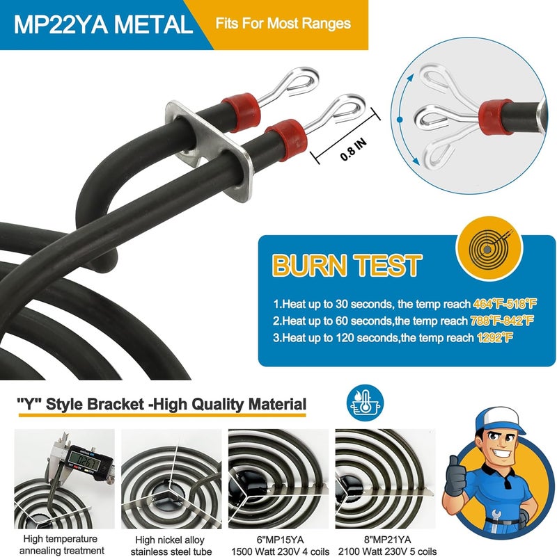 Fetechmate 318067041 318067051 Porcelain Stove Drip Pans Black, MP22YA Stove Elements Repalcement with 330031 Range Burner Receptacle Fit for Ken-more Tap-pan Frigi-daire Electric Stove by - Image 3